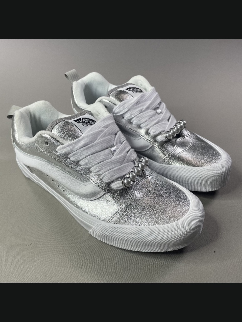 NEW Vans Shoes Womens 8 silver pearl knu skool skate streetwear coquette casual